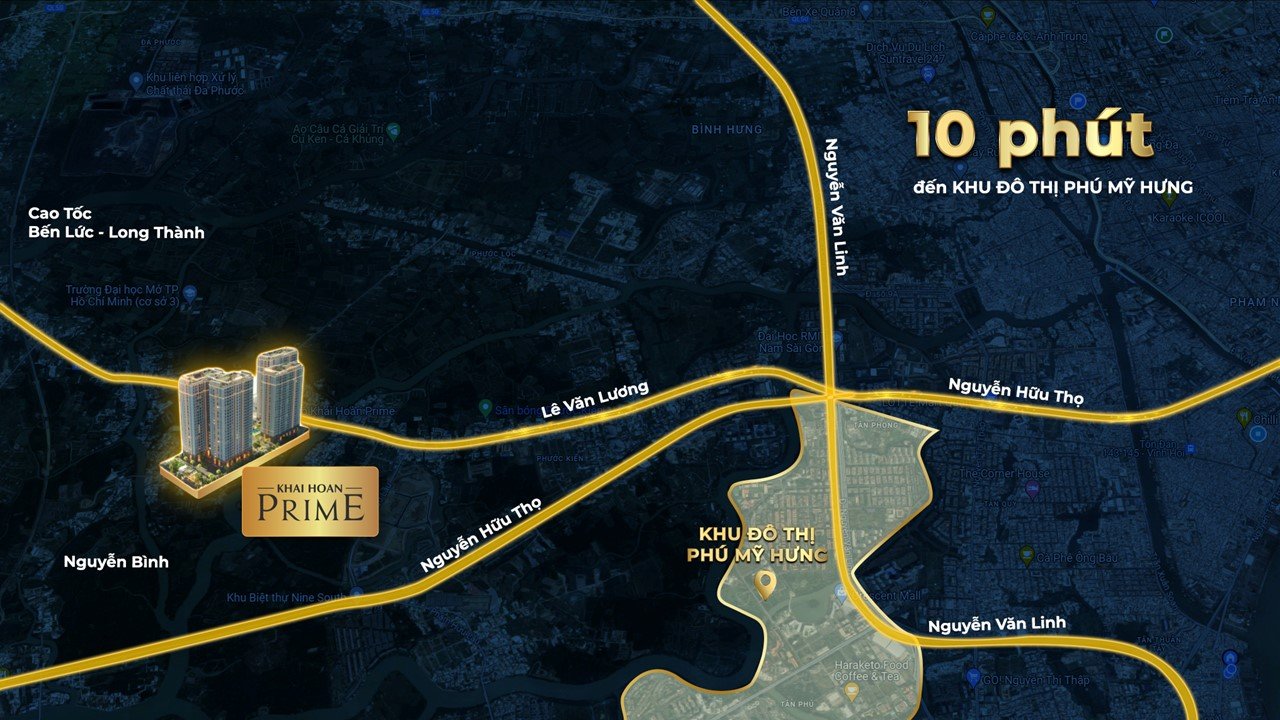 Bản đồ vị trí dự án Khải Hoàn Prime kết nối Phú Mỹ Hưng và Nam Sài Gòn.
