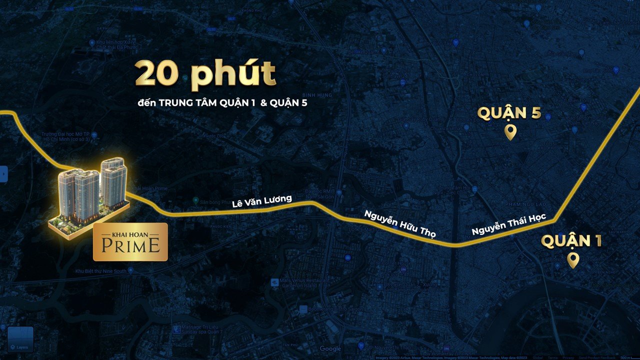 Bản đồ vị trí dự án Khải Hoàn Prime kết nối Phú Mỹ Hưng và Nam Sài Gòn.