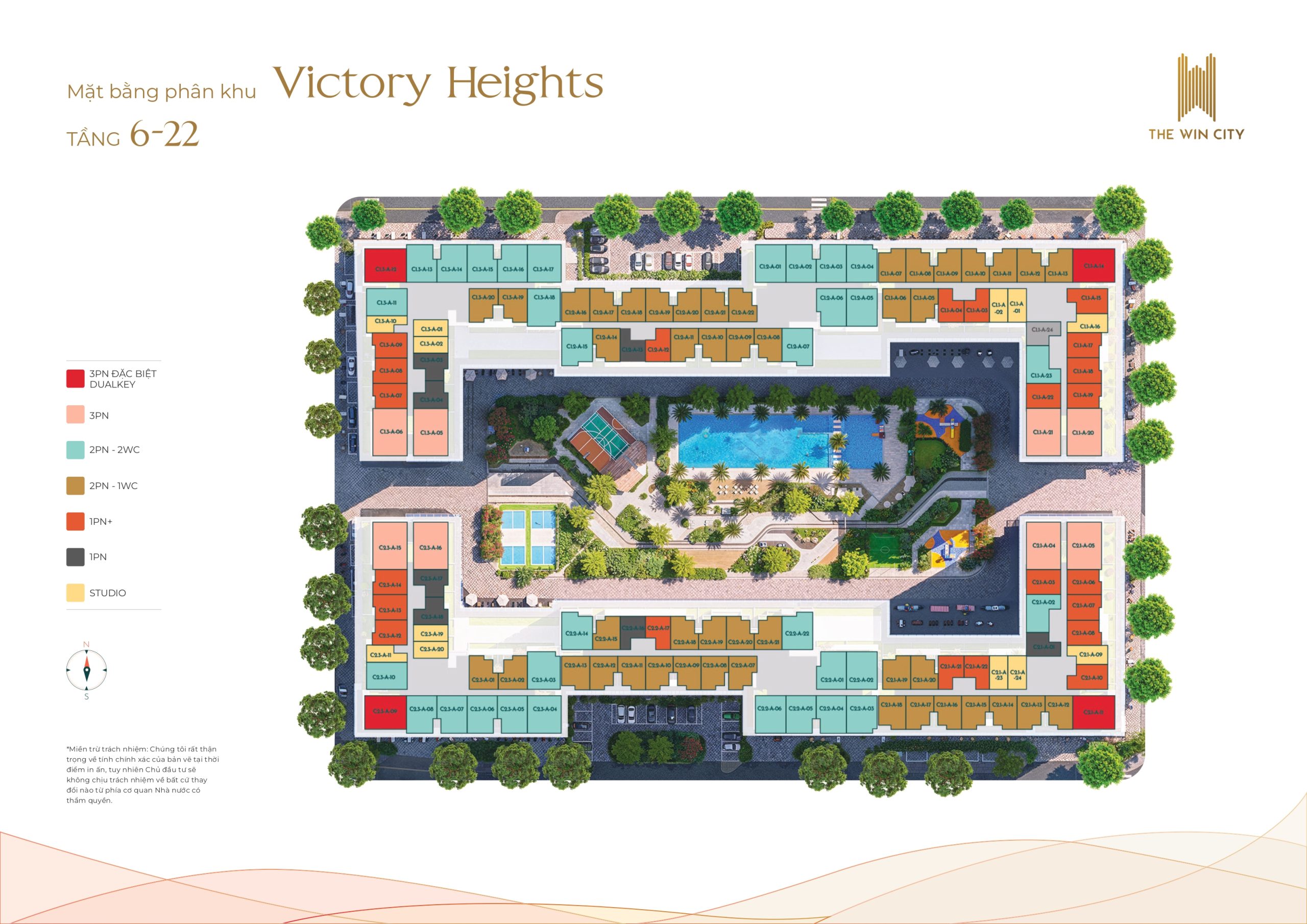 Mặt bằng phân khu Victory Heights The Win City tầng 6 đến tầng 22